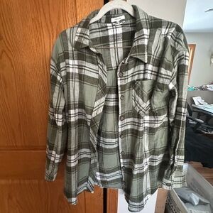 Maurices Olive and White Plaid Shirt